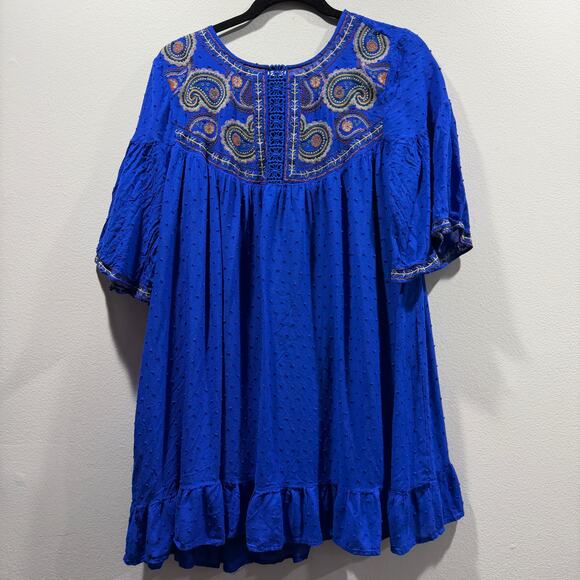 Umgee Bohemean Embroidered Royal Blue Dress Size Large - Picture 10 of 10